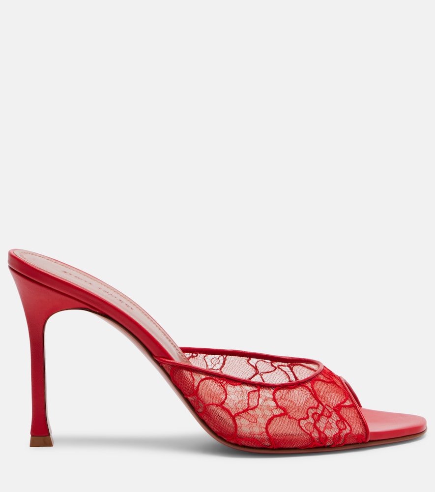 Amina Muaddi Alexa leather-trimmed lace mules - Red Heeled Sandals