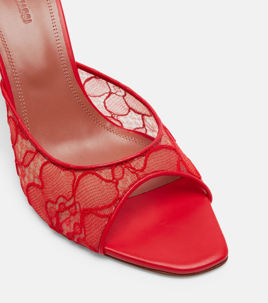 Amina Muaddi Alexa leather-trimmed lace mules - Red Heeled Sandals