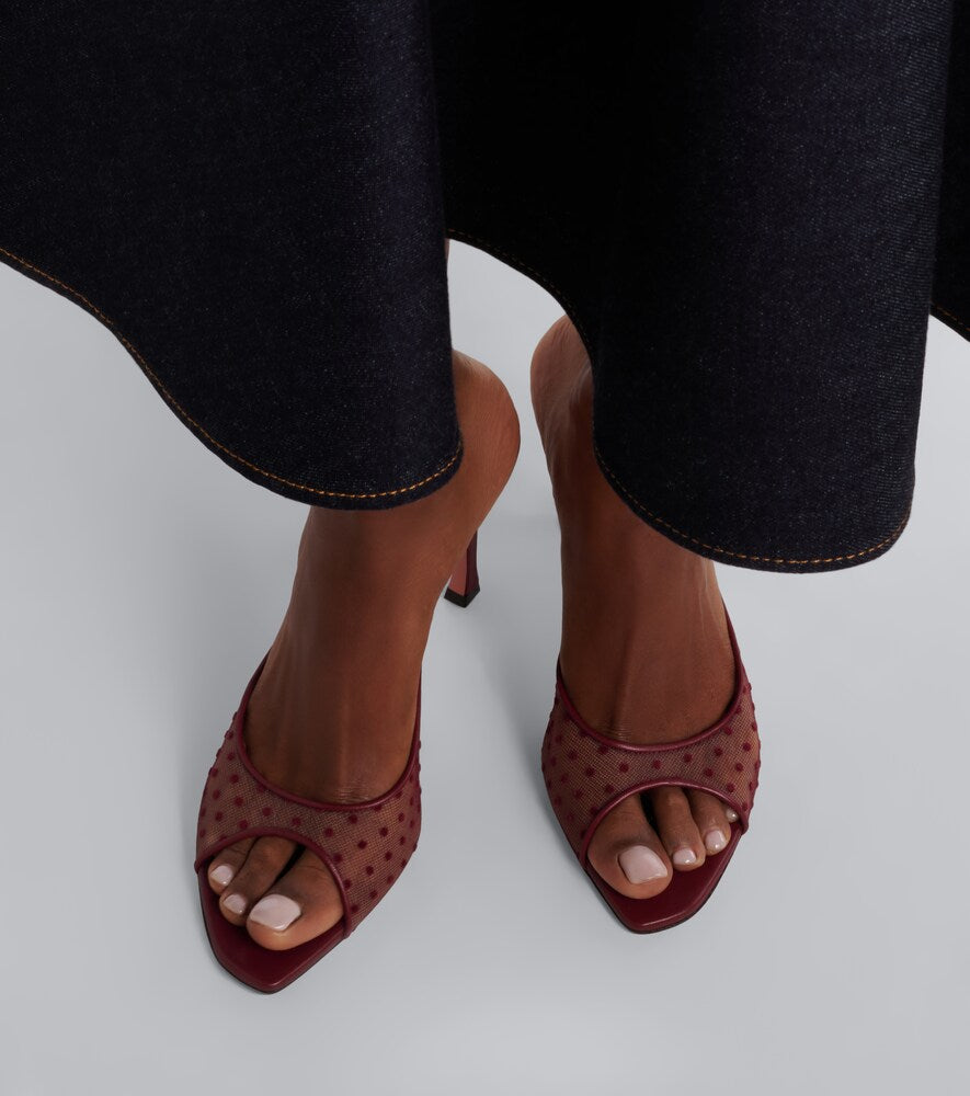 Amina Muaddi Alexa point d'esprit mules - Burgundy High-Heel Sandals