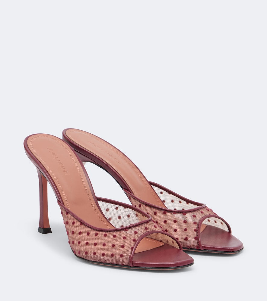 Amina Muaddi Alexa point d'esprit mules - Burgundy High-Heel Sandals