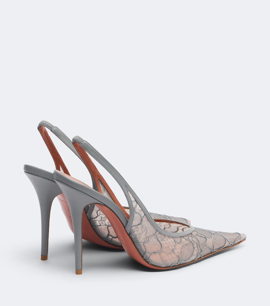 Grey Amina Muaddi Anok lace slingback pumps - High-Heel Pumps