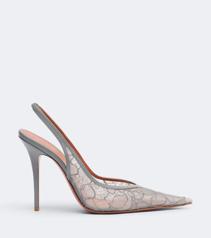 Grey Amina Muaddi Anok lace slingback pumps - High-Heel Pumps