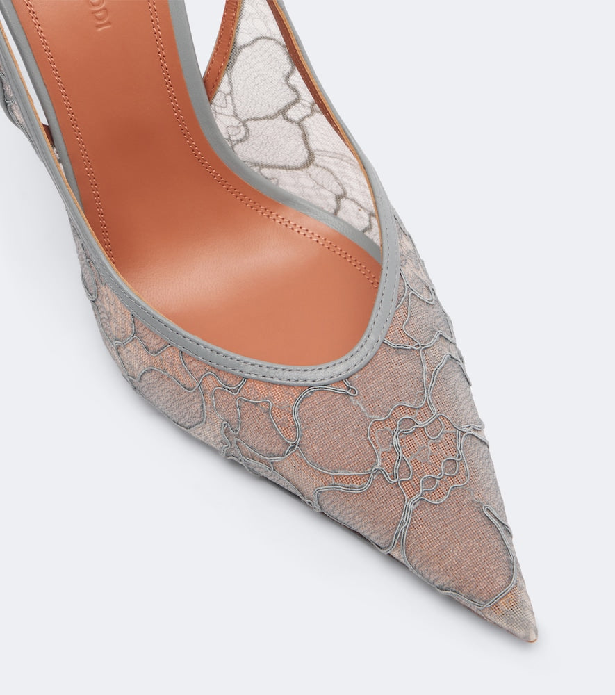 Grey Amina Muaddi Anok lace slingback pumps - High-Heel Pumps