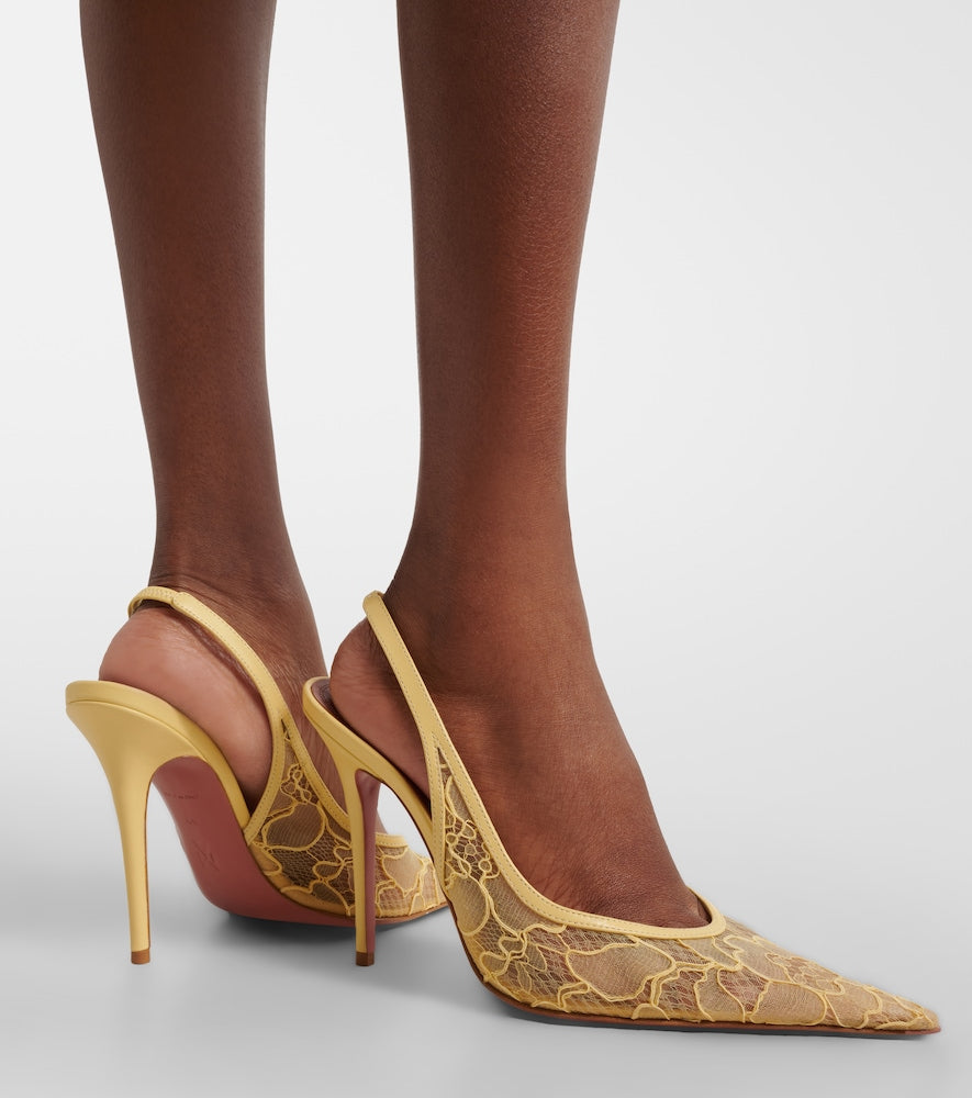Amina Muaddi Anok leather-trimmed lace slingback pumps (Yellow) - High-Heel Pumps