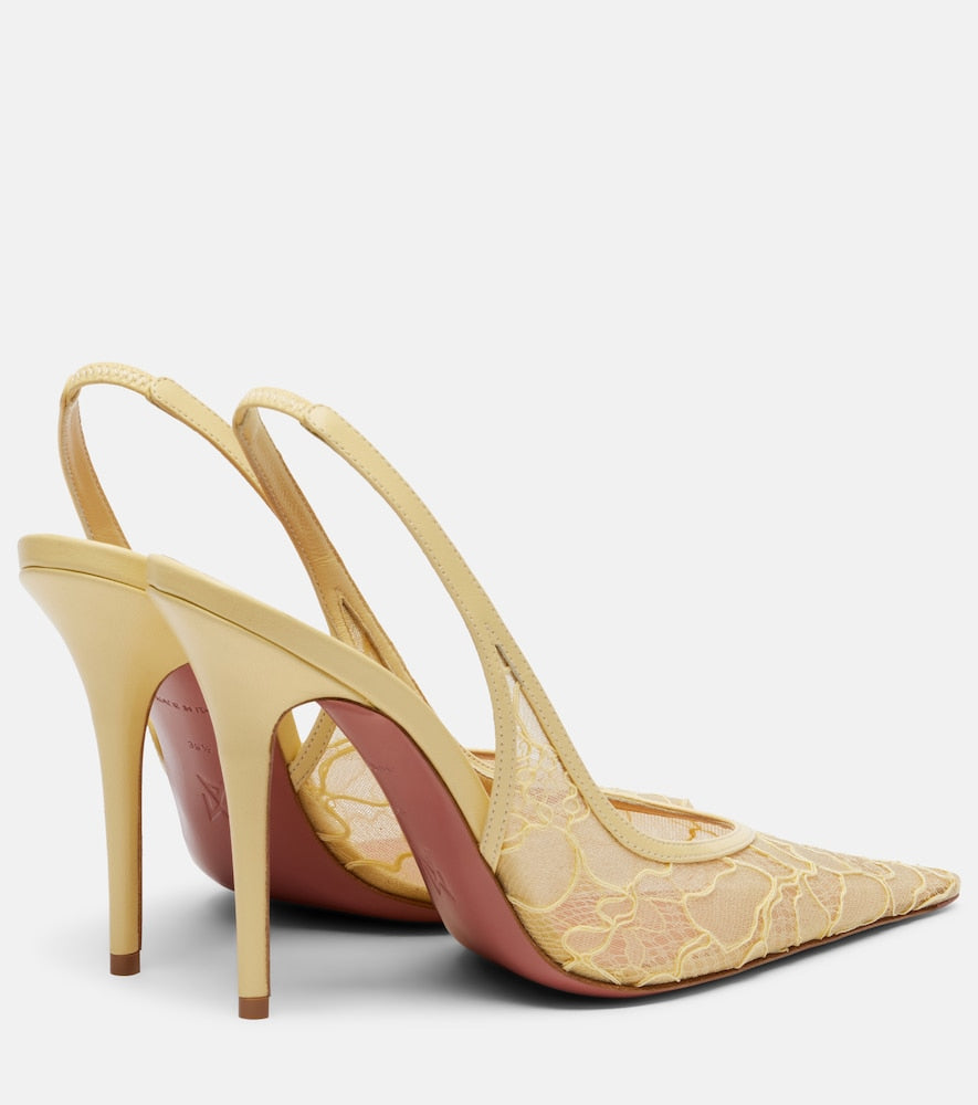 Amina Muaddi Anok leather-trimmed lace slingback pumps (Yellow) - High-Heel Pumps