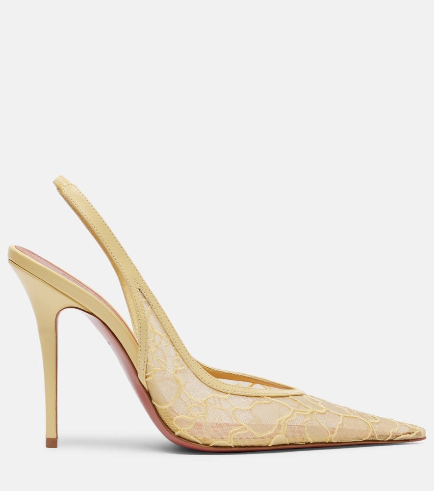 Amina Muaddi Anok leather-trimmed lace slingback pumps (Yellow) - High-Heel Pumps