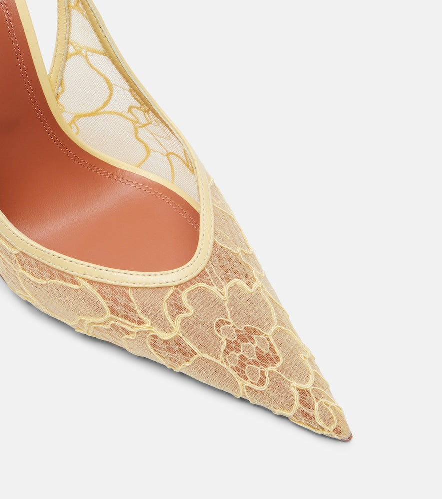 Amina Muaddi Anok leather-trimmed lace slingback pumps (Yellow) - High-Heel Pumps