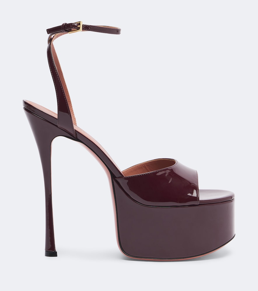Amina Muaddi Aya patent leather platform sandals (Burgundy) - High-Heel Sandals
