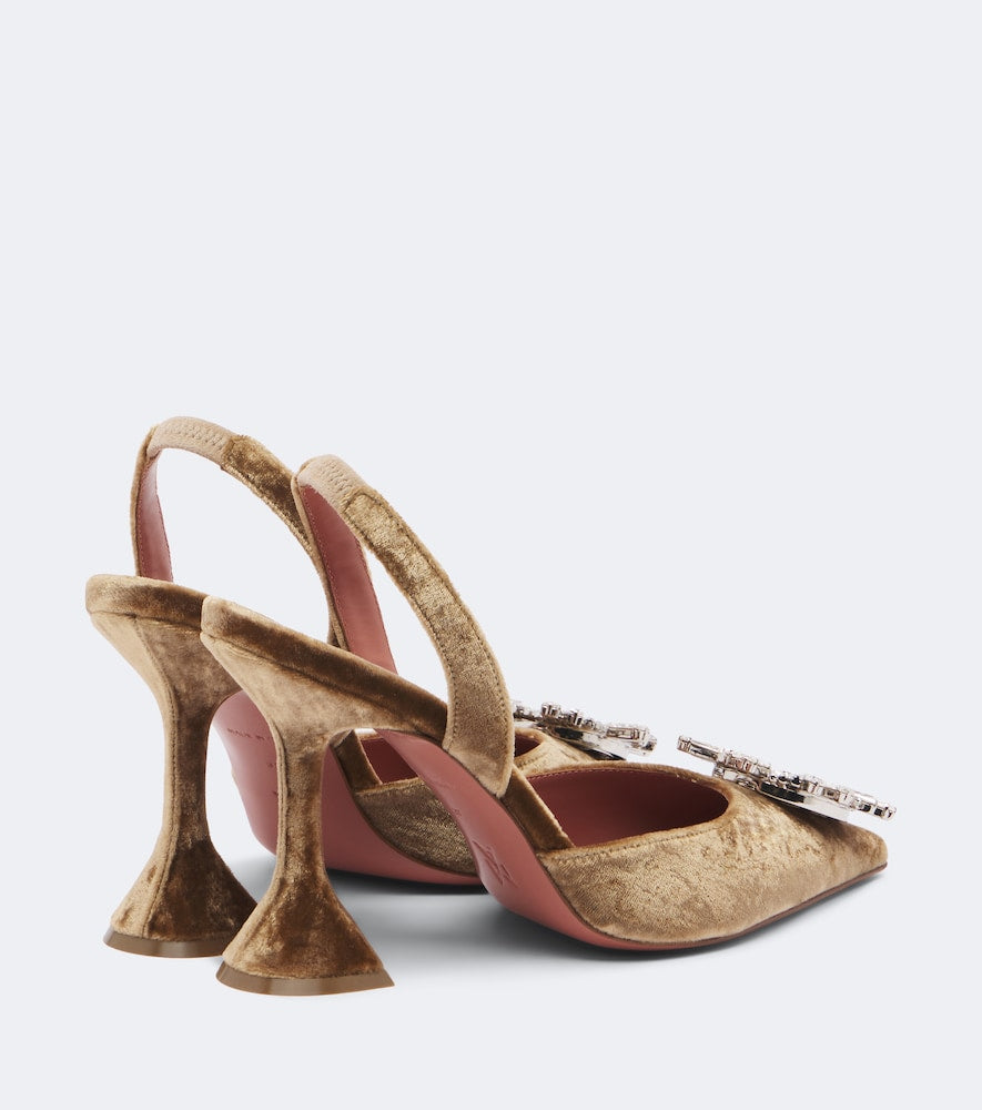 Amina Muaddi Begum embellished velvet slingback pumps - Gold High-Heel Pumps