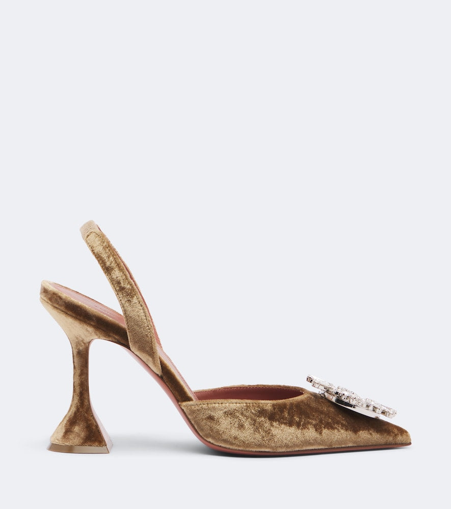 Amina Muaddi Begum embellished velvet slingback pumps - Gold High-Heel Pumps