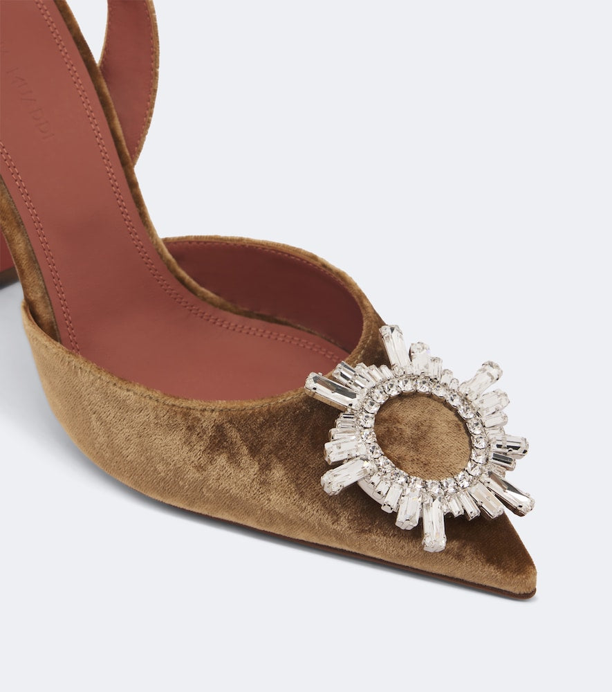Amina Muaddi Begum embellished velvet slingback pumps - Gold High-Heel Pumps