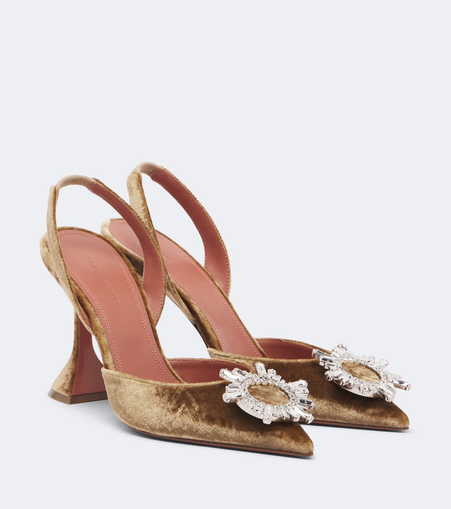 Amina Muaddi Begum embellished velvet slingback pumps - Gold High-Heel Pumps