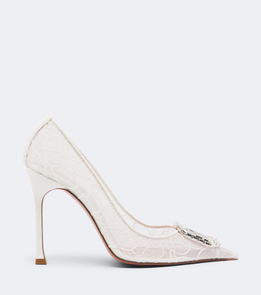 Amina Muaddi Camelia embellished lace pumps (White) - High-Heel Pumps