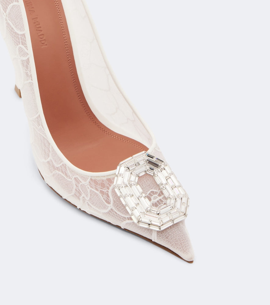 Amina Muaddi Camelia embellished lace pumps (White) - High-Heel Pumps