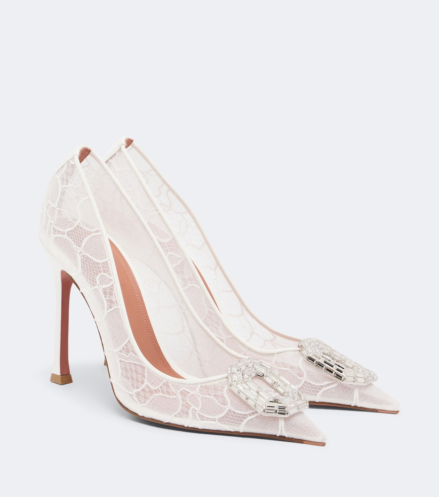 Amina Muaddi Camelia embellished lace pumps (White) - High-Heel Pumps