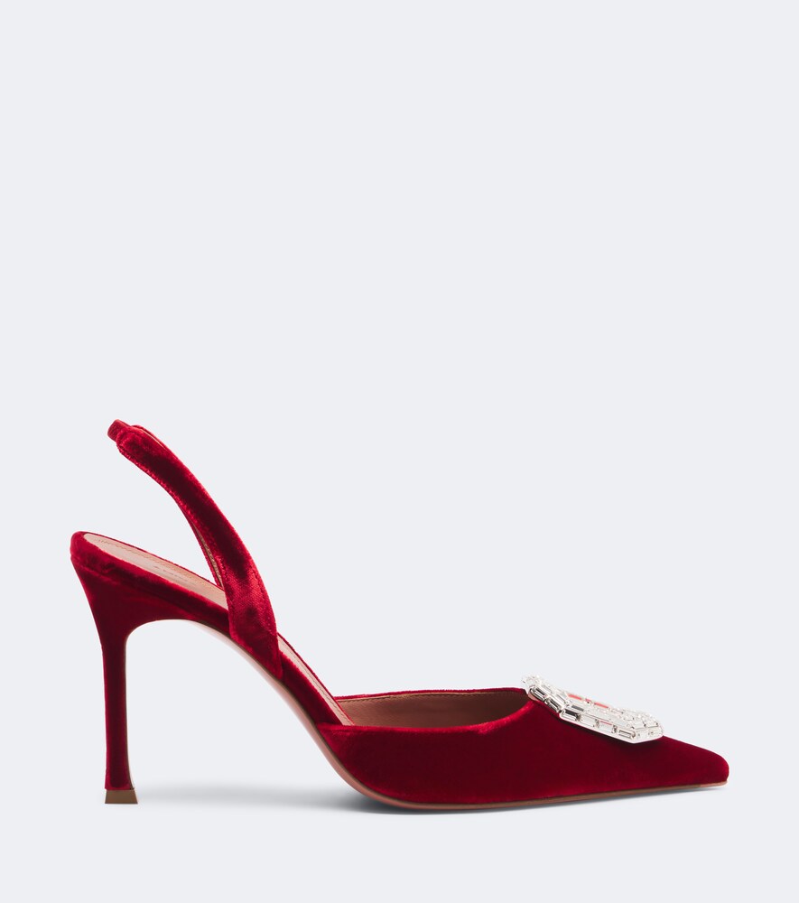 Amina Muaddi Camelia embellished velvet slingback pumps in Red - High-Heel Pumps