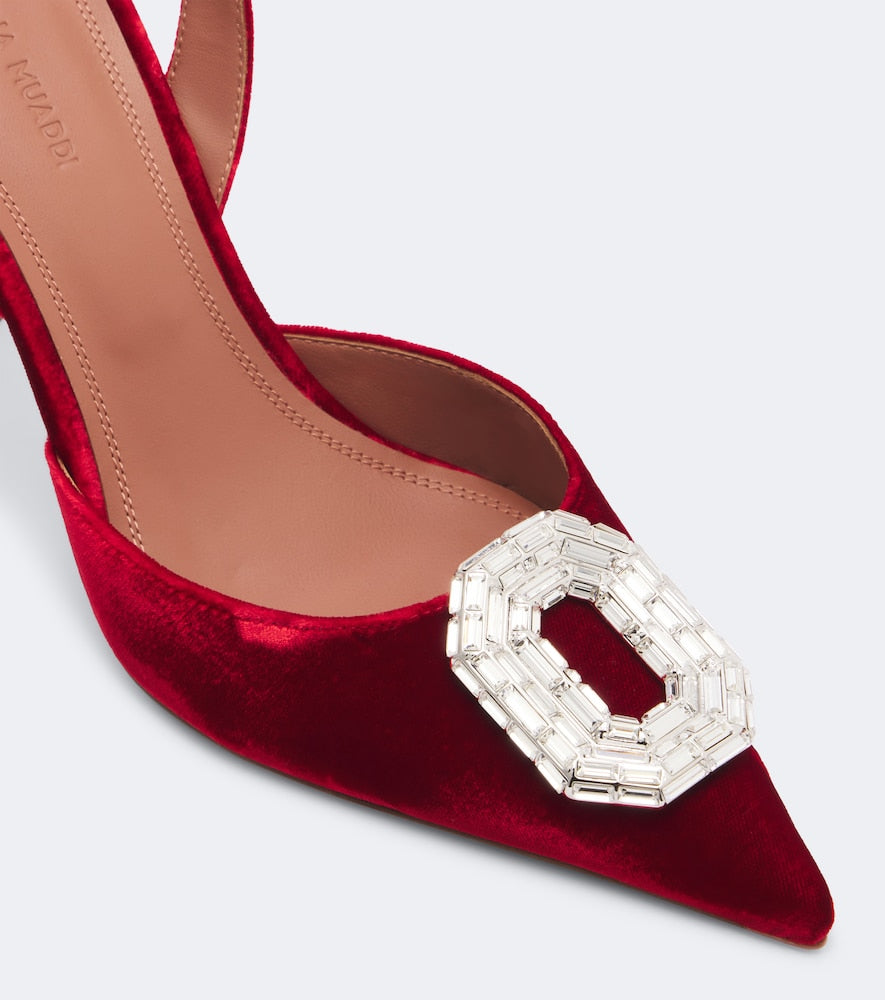 Amina Muaddi Camelia embellished velvet slingback pumps in Red - High-Heel Pumps