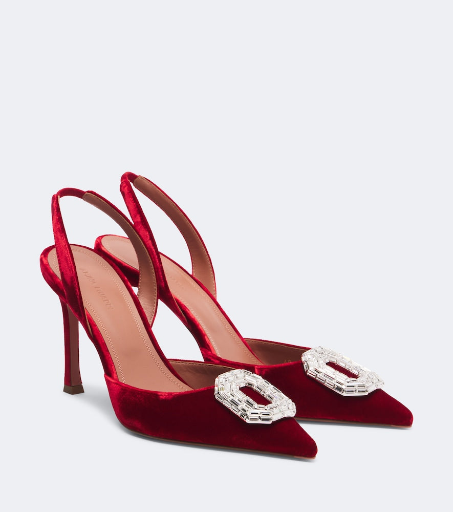 Amina Muaddi Camelia embellished velvet slingback pumps in Red - High-Heel Pumps