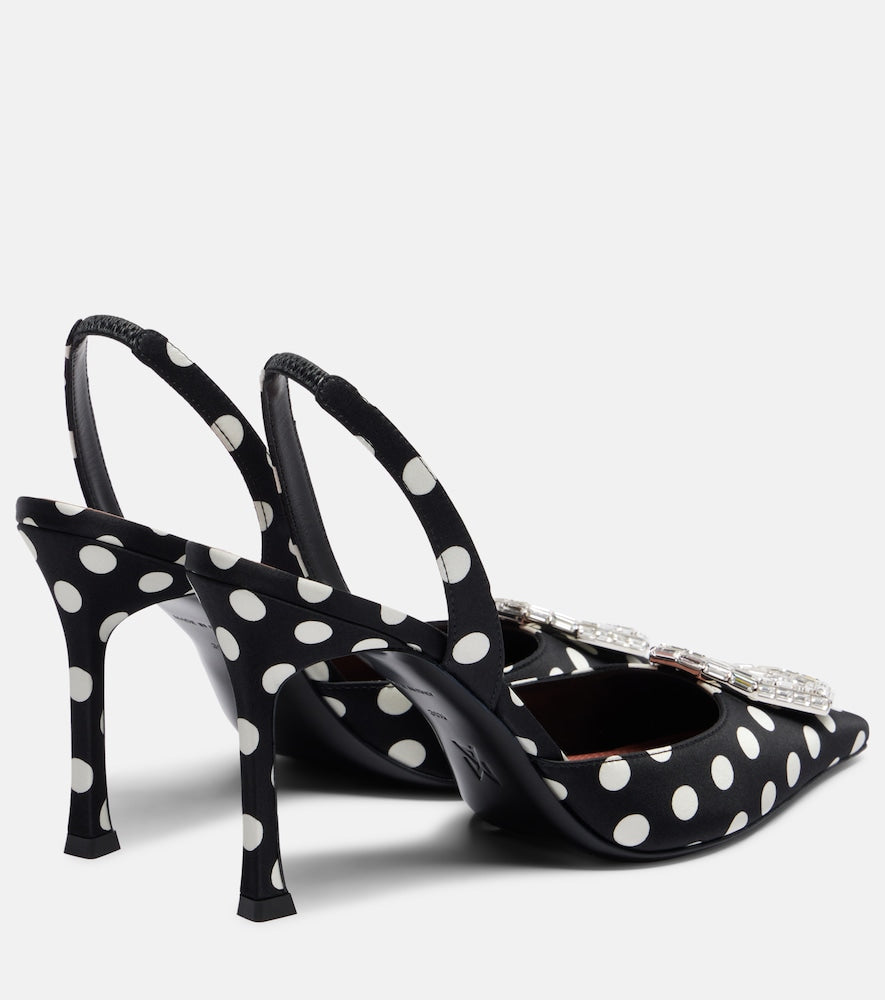 Amina Muaddi Camelia polka-dot satin slingback pumps (Black) - High-Heel Pumps