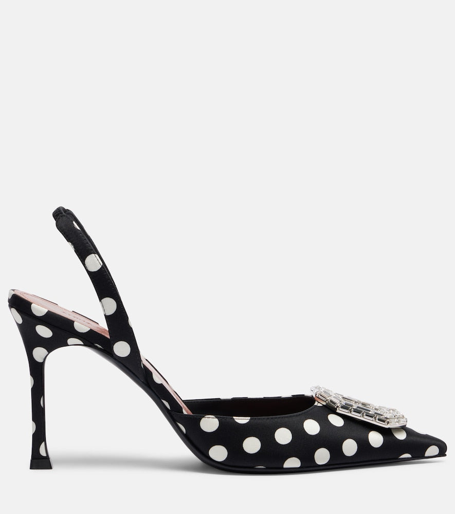 Amina Muaddi Camelia polka-dot satin slingback pumps (Black) - High-Heel Pumps
