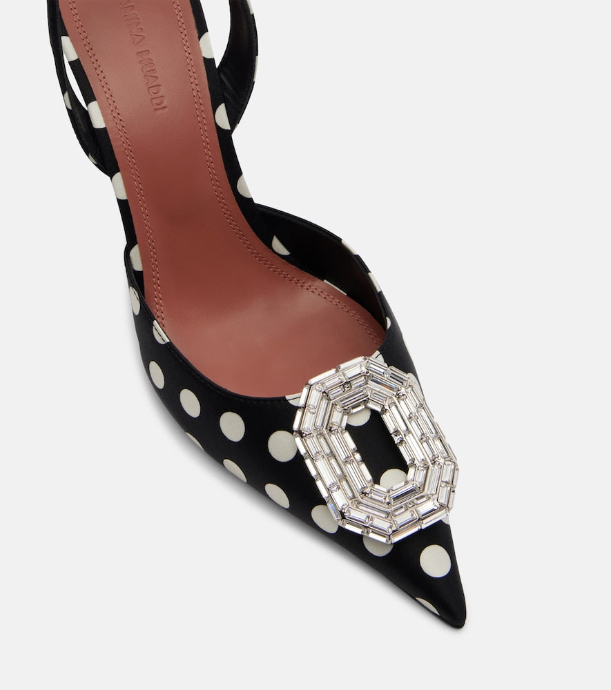 Amina Muaddi Camelia polka-dot satin slingback pumps (Black) - High-Heel Pumps