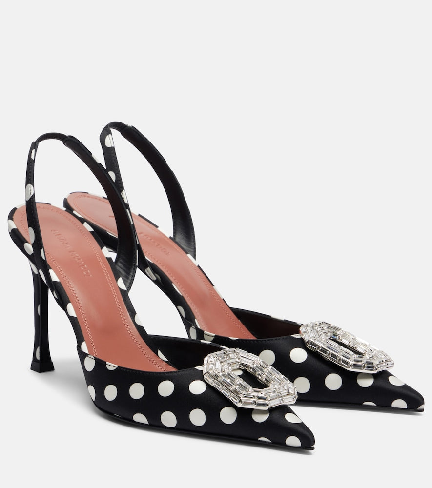 Amina Muaddi Camelia polka-dot satin slingback pumps (Black) - High-Heel Pumps