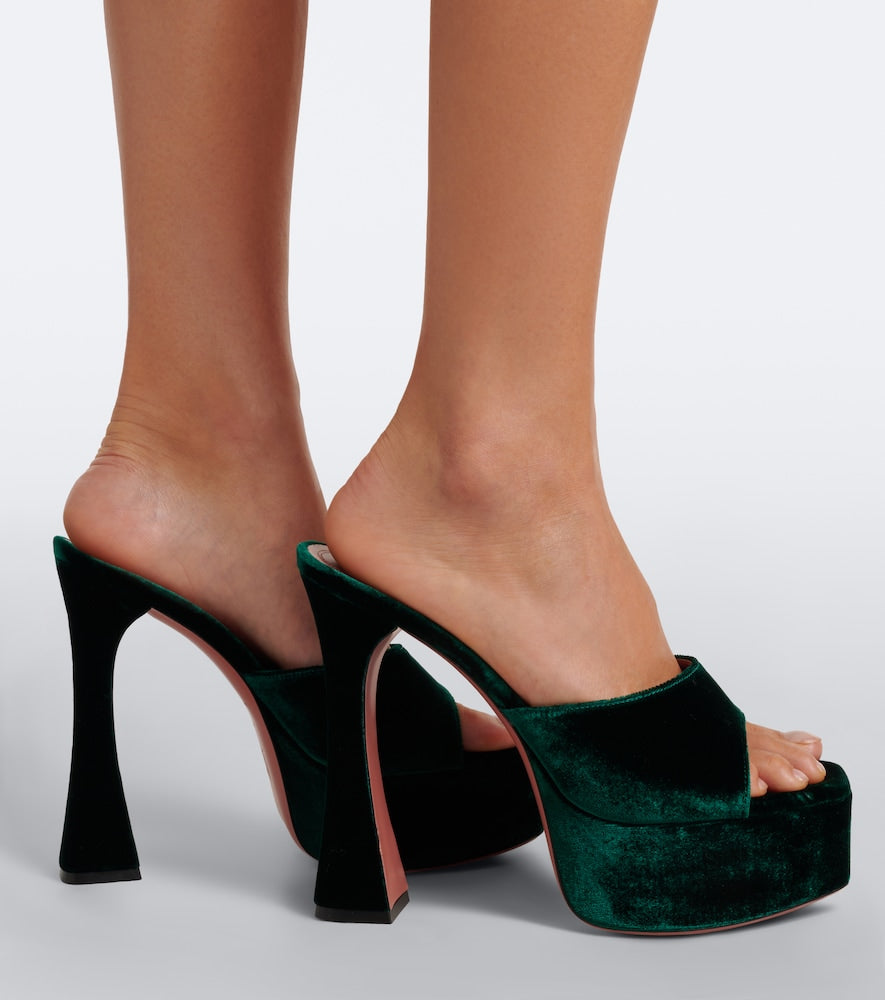 Amina Muaddi Dalida velvet platform mules in Green - High-Heel Sandals
