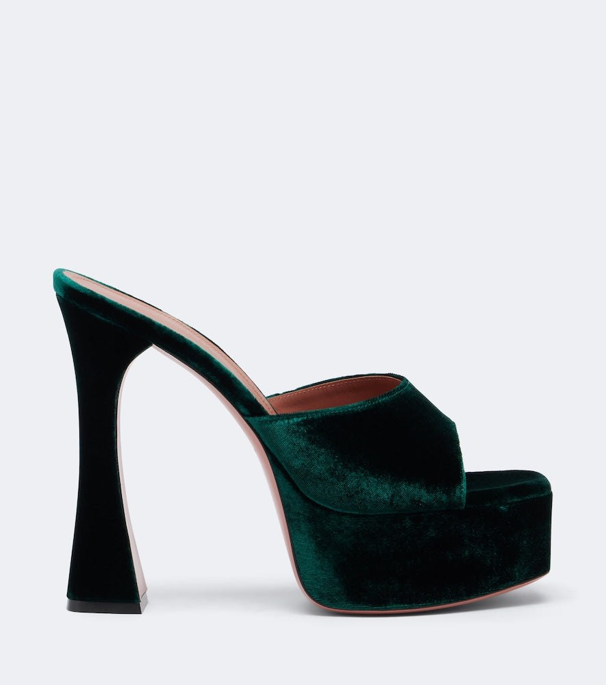 Amina Muaddi Dalida velvet platform mules in Green - High-Heel Sandals