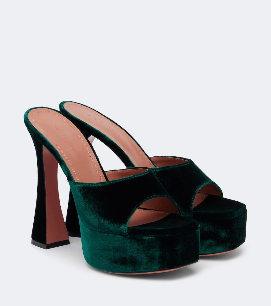 Amina Muaddi Dalida velvet platform mules in Green - High-Heel Sandals