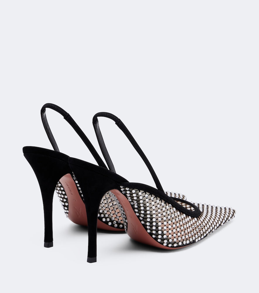 Amina Muaddi Felicia embellished mesh slingback pumps - Black High-Heel Pumps