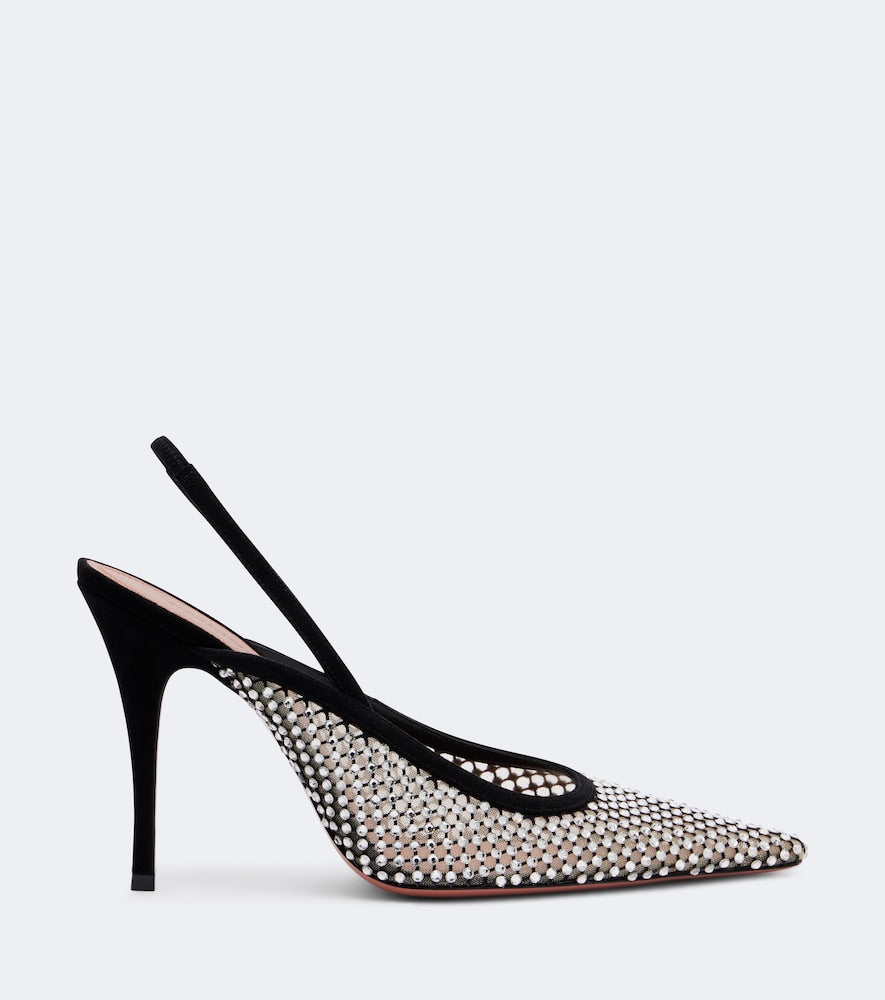 Amina Muaddi Felicia embellished mesh slingback pumps - Black High-Heel Pumps