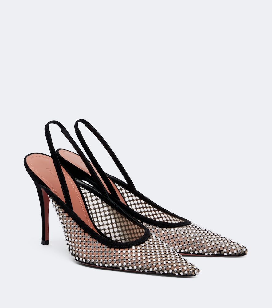 Amina Muaddi Felicia embellished mesh slingback pumps - Black High-Heel Pumps