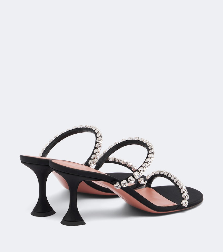 Amina Muaddi Gigi crystal-embellished satin mules - Black High-Heel Sandals