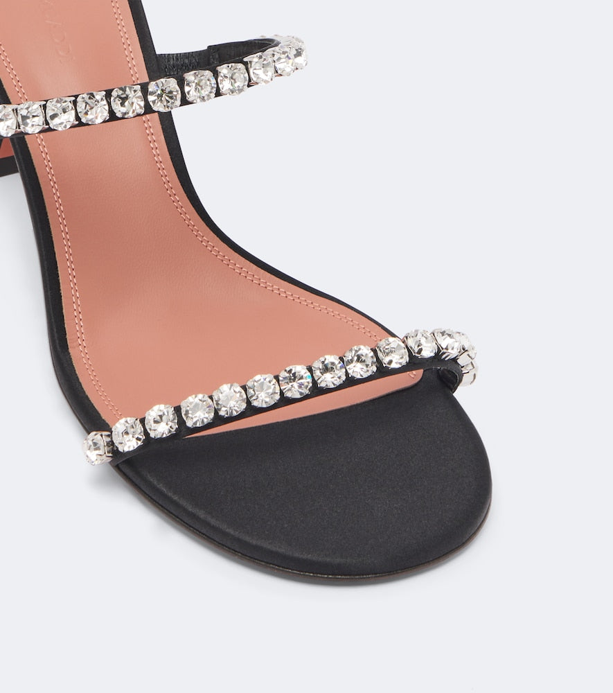 Amina Muaddi Gigi crystal-embellished satin mules - Black High-Heel Sandals