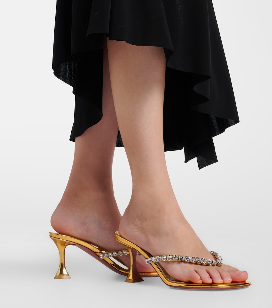 Amina Muaddi Gigi embellished leather thong sandals in Gold - Heeled Sandals