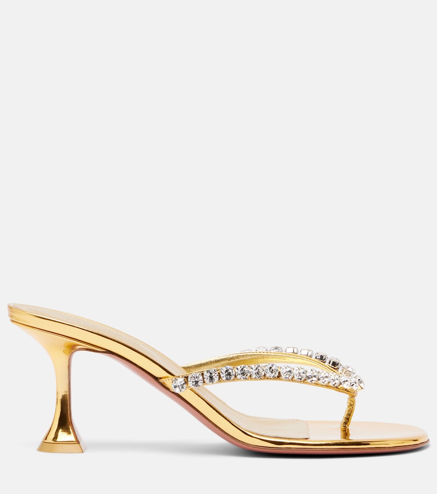 Amina Muaddi Gigi embellished leather thong sandals in Gold - Heeled Sandals