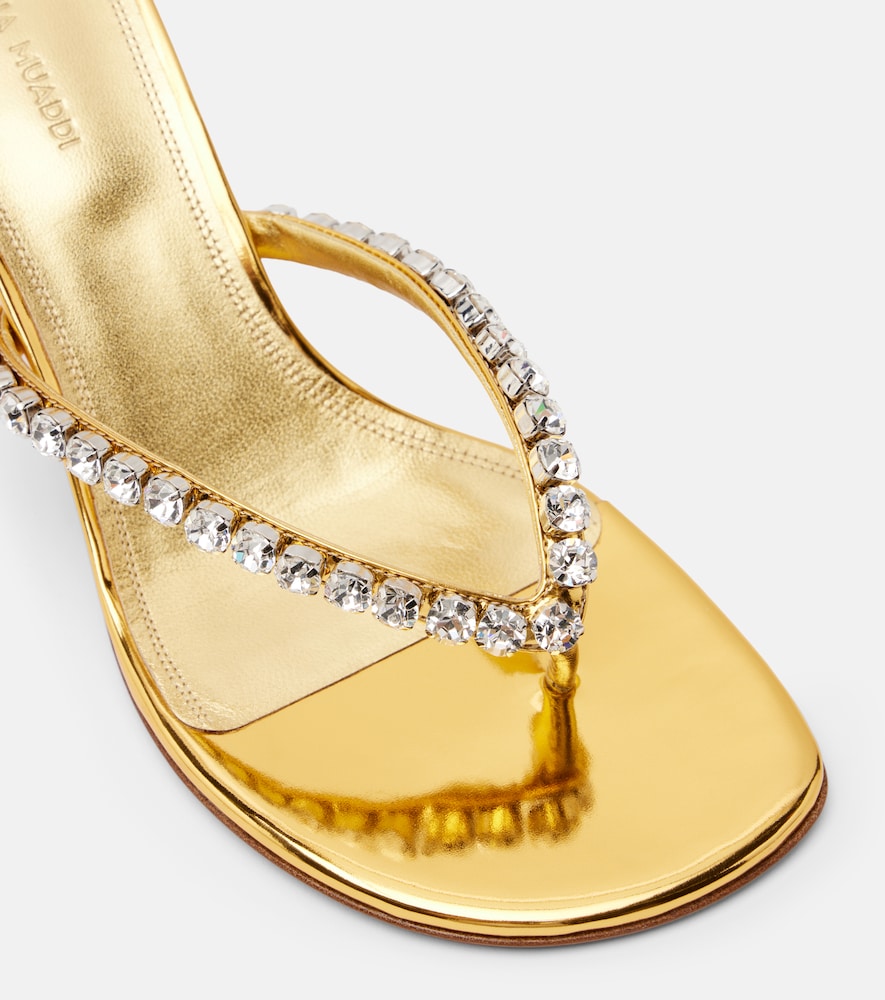 Amina Muaddi Gigi embellished leather thong sandals in Gold - Heeled Sandals