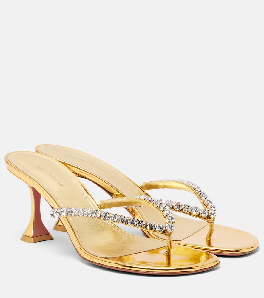 Amina Muaddi Gigi embellished leather thong sandals in Gold - Heeled Sandals