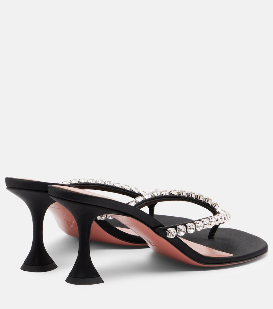 Black Amina Muaddi Gigi embellished satin thong sandals - Heeled Sandals