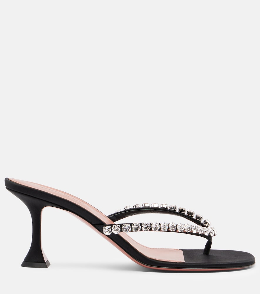 Black Amina Muaddi Gigi embellished satin thong sandals - Heeled Sandals