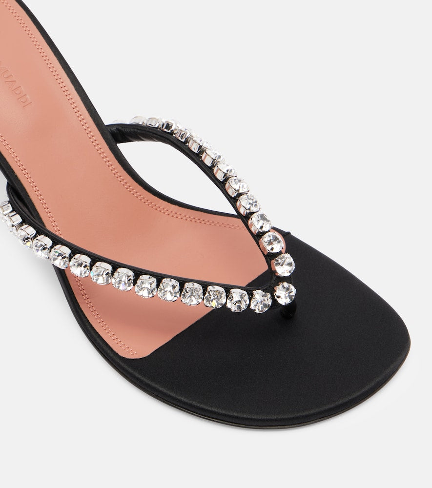 Black Amina Muaddi Gigi embellished satin thong sandals - Heeled Sandals