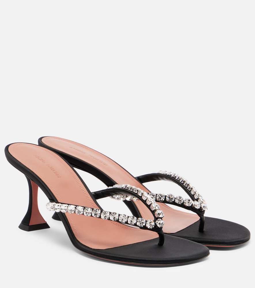 Black Amina Muaddi Gigi embellished satin thong sandals - Heeled Sandals