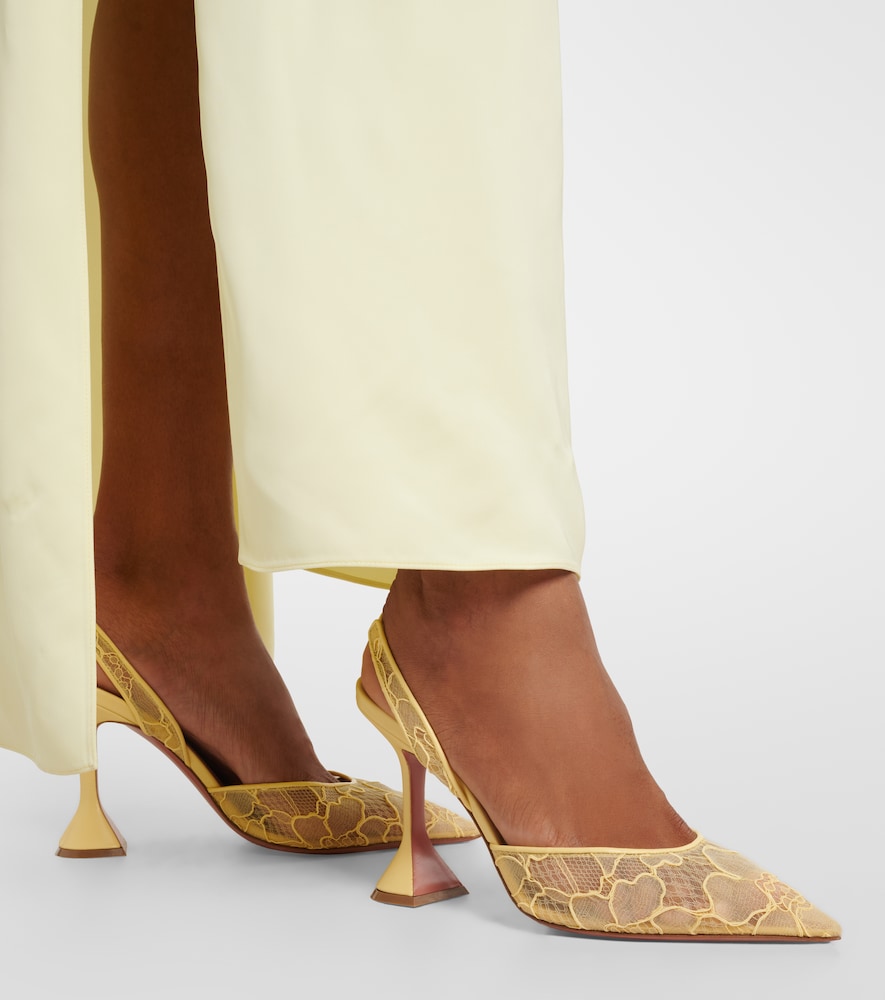 Amina Muaddi Holli leather-trimmed lace slingback pumps (Yellow) - High-Heel Pumps