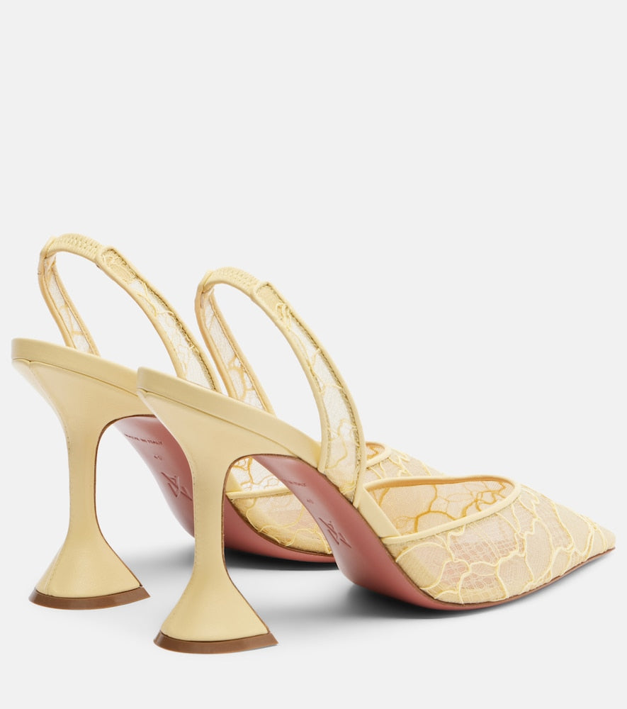 Amina Muaddi Holli leather-trimmed lace slingback pumps (Yellow) - High-Heel Pumps
