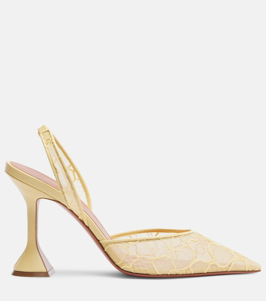Amina Muaddi Holli leather-trimmed lace slingback pumps (Yellow) - High-Heel Pumps