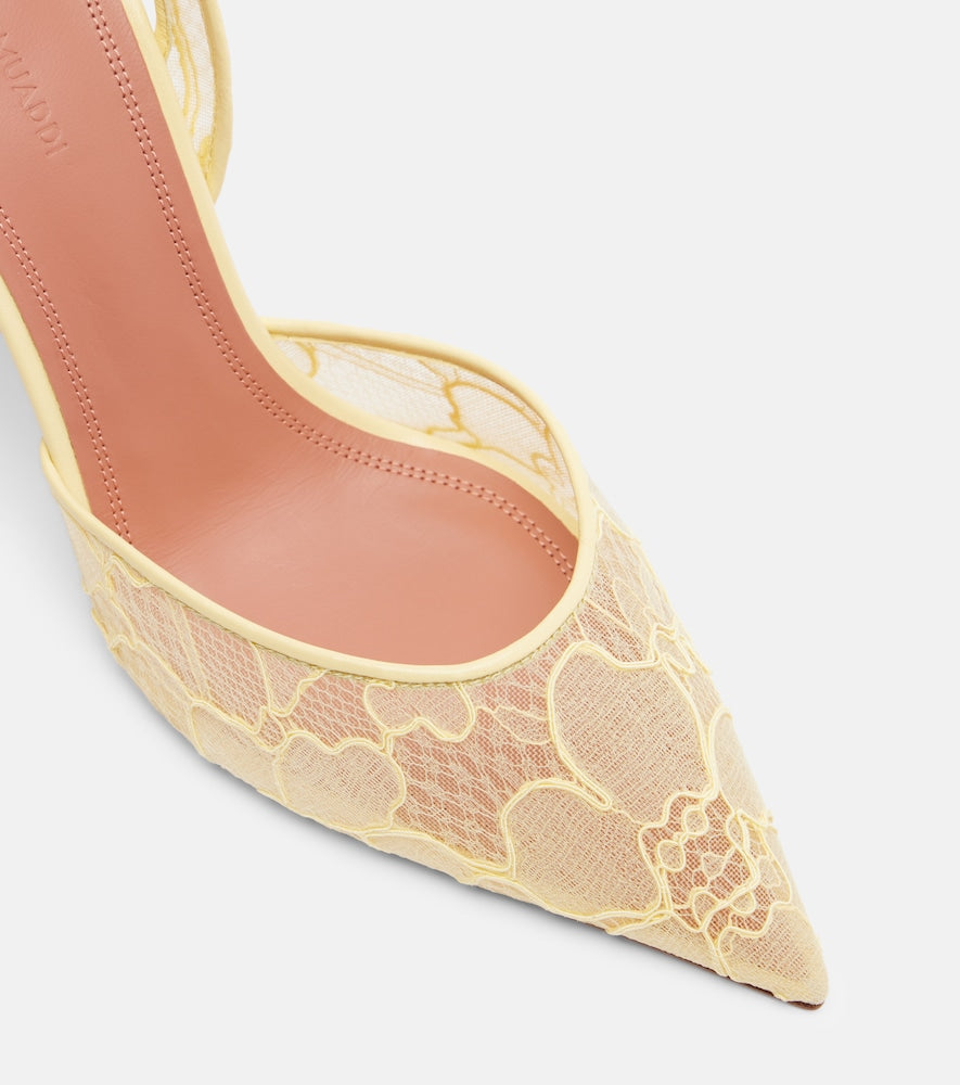 Amina Muaddi Holli leather-trimmed lace slingback pumps (Yellow) - High-Heel Pumps