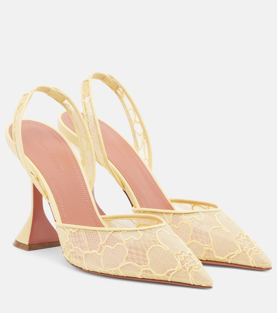 Amina Muaddi Holli leather-trimmed lace slingback pumps (Yellow) - High-Heel Pumps