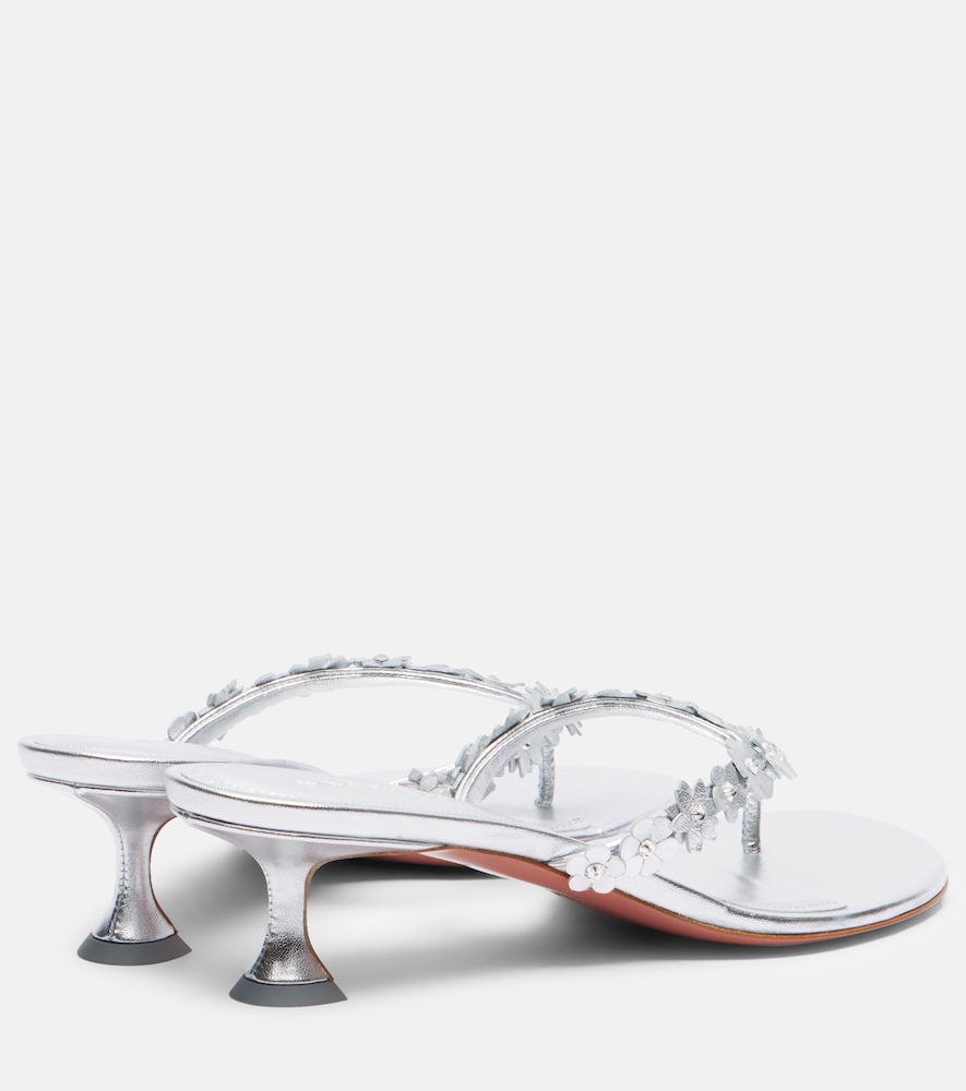 Amina Muaddi Janis embellished leather thong sandals in Silver - Mid Heel Sandals
