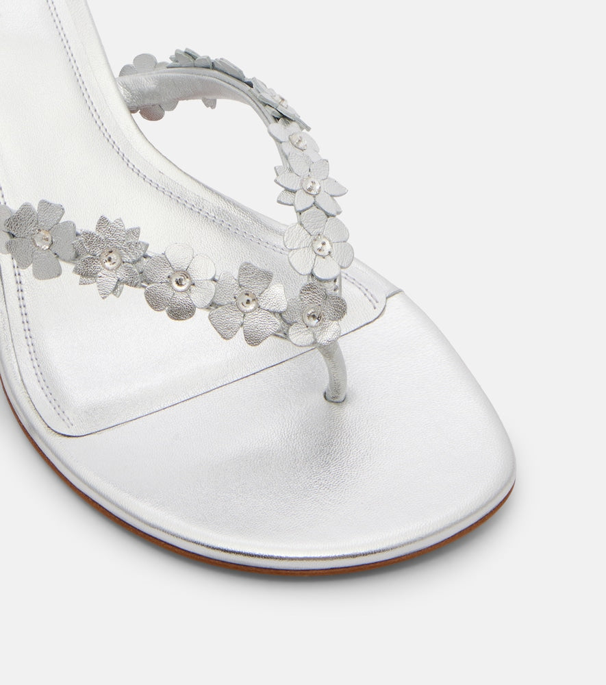 Amina Muaddi Janis embellished leather thong sandals in Silver - Mid Heel Sandals