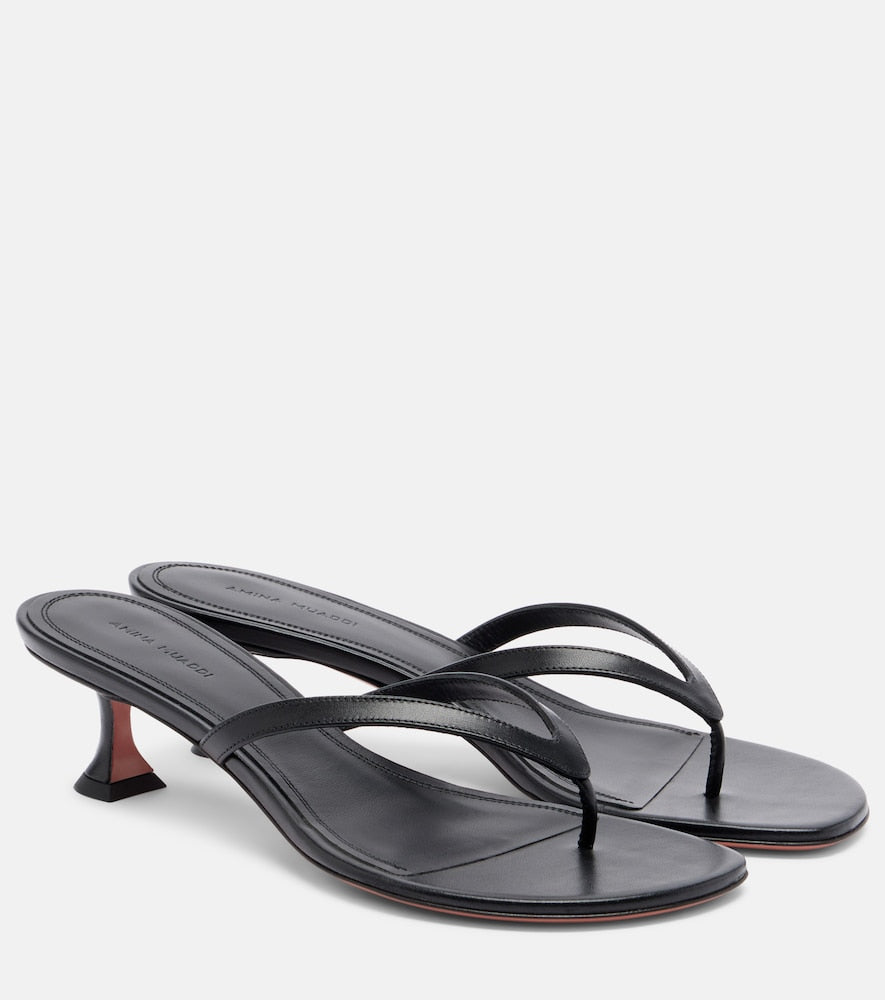 Amina Muaddi Juliette leather thong sandals - Black Heeled Sandals